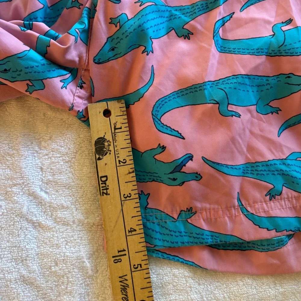 Club Room Mens Alligator Swim Trunks Large Pink Teal‎ Elastic Waist Pockets